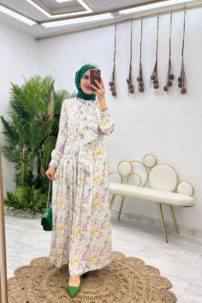 Sarı Lavanta Elbise Tesettür Giyim Sarı