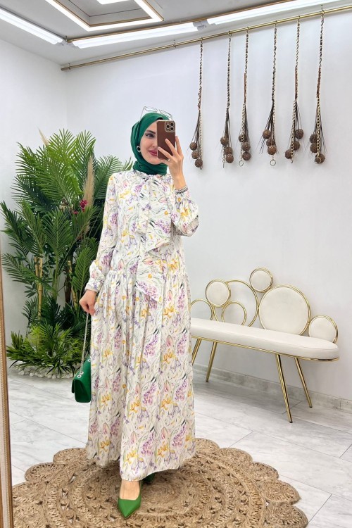 Sarı Lavanta Elbise Tesettür Giyim Sarı