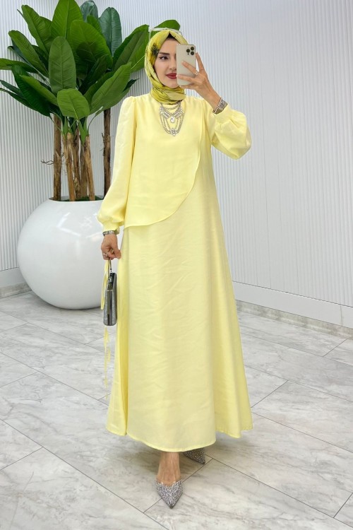 Sarı Premium Paris Elbise Tesettür Giyim Sarı