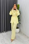 Sarı Premium Kemerli Gözde Takım Tesettür Giyim Sarı