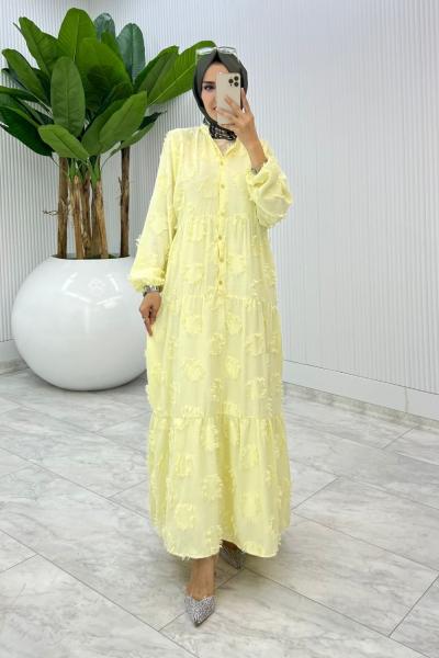 Sarı Saçaklı Elbise Tesettür Giyim  Sarı