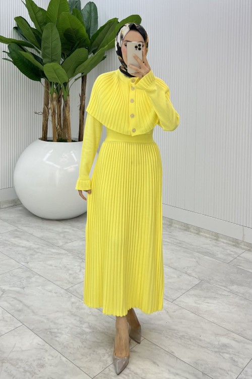 Sarı Sümeyye İkili Triko Takım Tesettür Giyim  Sarı