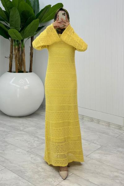 Sarı Tansu Elbise Tesettür Giyim  Sarı
