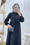 Siyah Afitap Üç İplik Şardonlu Elbise Tesettür Giyim