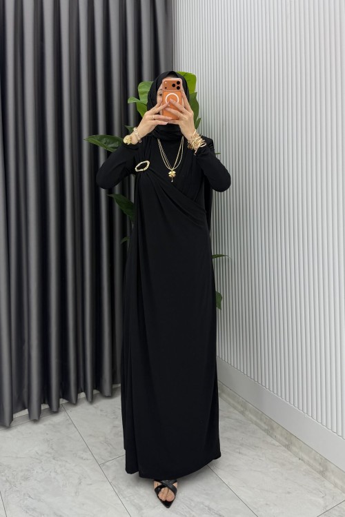 Siyah Alya Tasarım Elbise Tesettür Giyim  Siyah