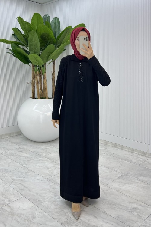 Siyah Arzu Triko Elbise Tesettür Giyim  Siyah