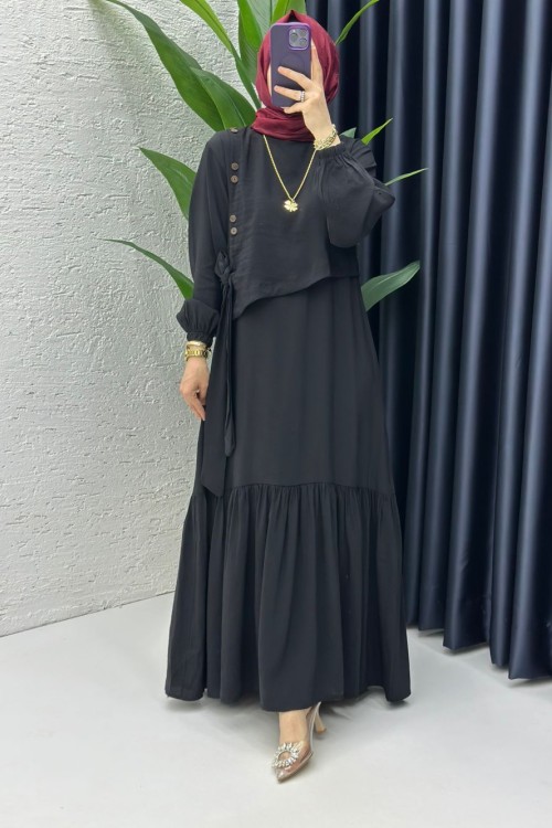 Siyah Aycan Elbise Tesettür Giyim Siyah