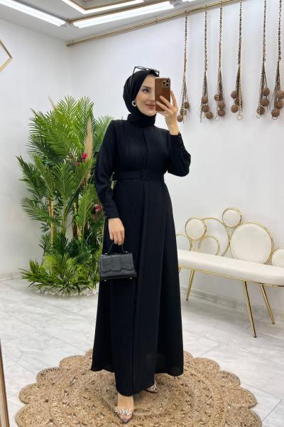 Siyah Ayperi Elbise Tesettür Giyim Siyah