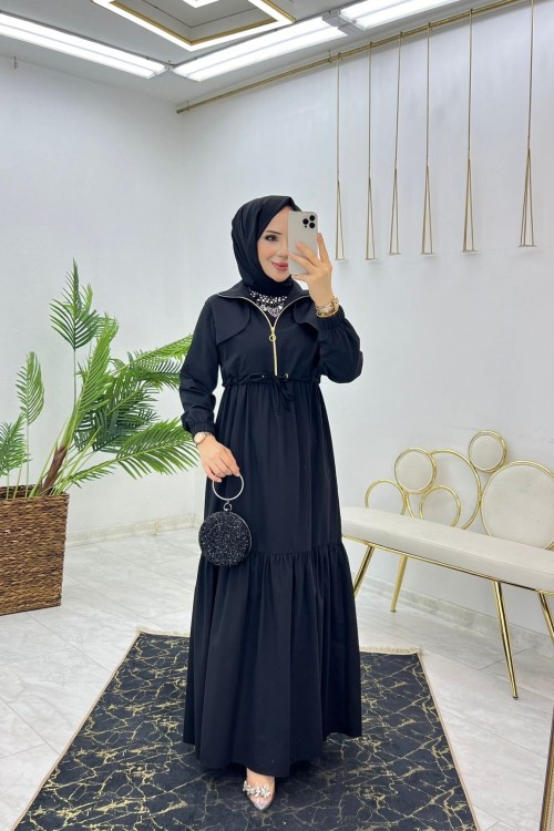 Siyah Azra Elbise Takım Tesettür Giyim Siyah