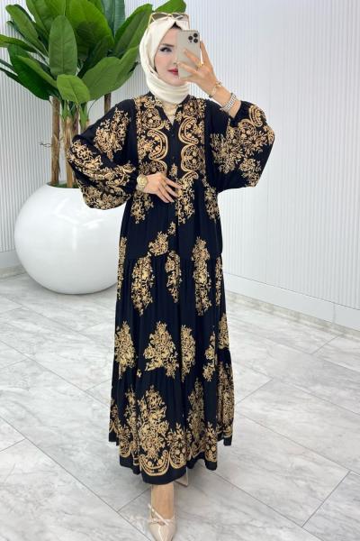 Siyah Bahar Elbise Tesettür Giyim Siyah