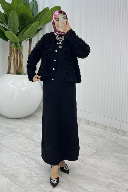 Siyah Başak Triko Takım Tesettür Giyim  Siyah