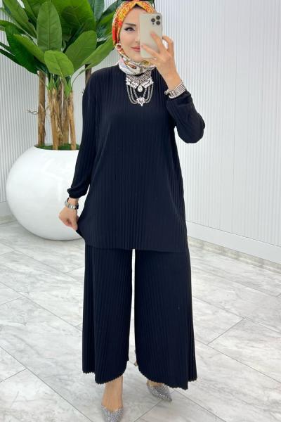 Siyah Bilge Pantolon Takım Tesettür Giyim Siyah