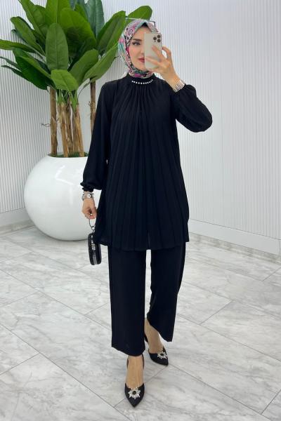 Siyah Buket Pantolon Takım Tesettür Giyim Siyah