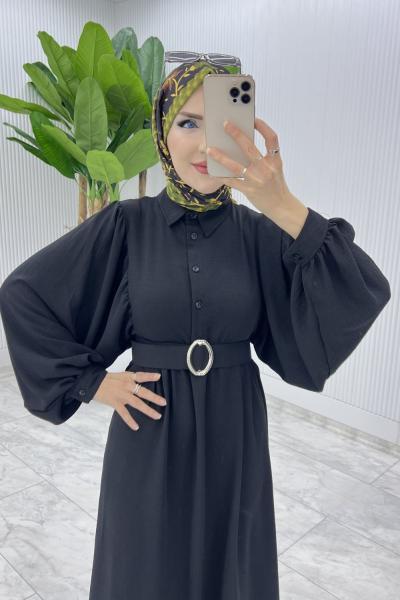 Siyah Burçak Elbise Tesettür Giyim Siyah Kahverengi