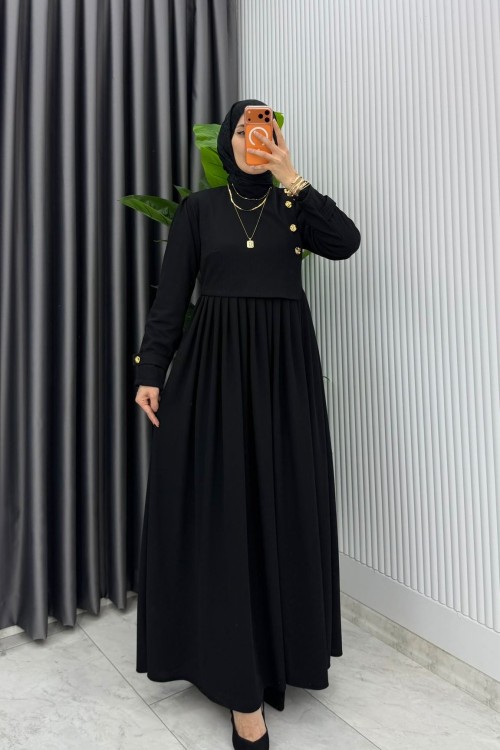 Siyah Burgu Sinem Elbise Tesettür Giyim Siyah