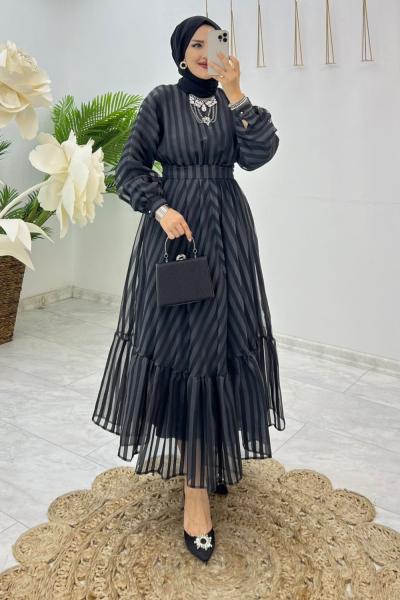Siyah Cemre Elbise Tesettür Giyim Siyah