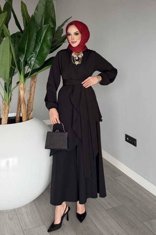 Siyah Cevher Pantolon Takım Tesettür Giyim Siyah
