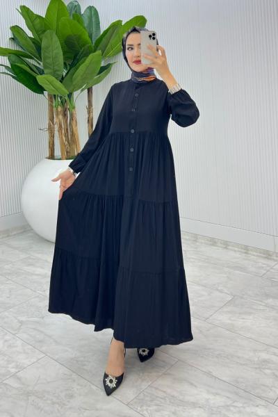 Siyah Çilek Elbise Tesettür Giyim Siyah