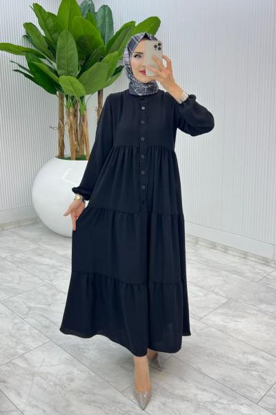 Siyah Dantelli Elbise Tesettür Giyim Siyah