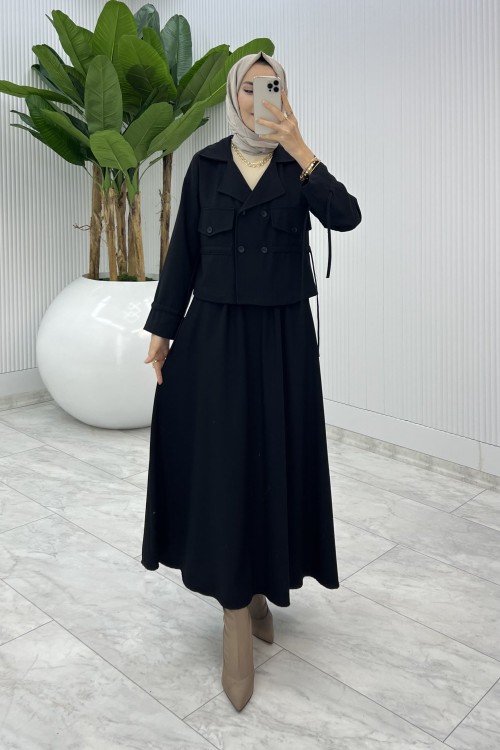 Siyah Delal Etek Takım Tesettür Giyim Siyah