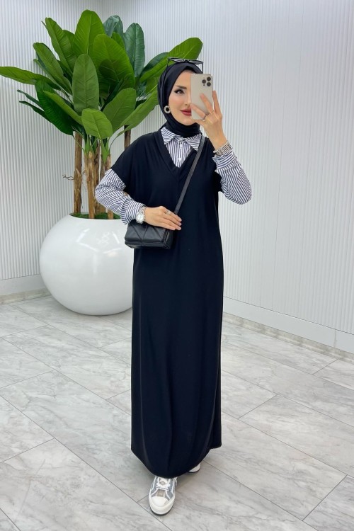Siyah Dicle Elbise Tesettür Giyim Siyah