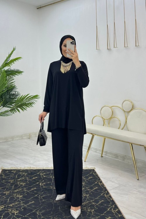 Siyah Doğa Takım Tesettür Giyim Siyah