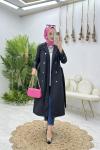Siyah Dubai Trench Tesettür Giyim Siyah