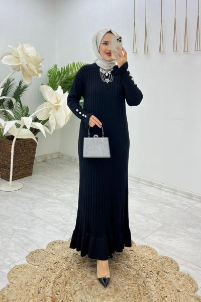Siyah Ecem Triko Elbise Tesettür Giyim Siyah