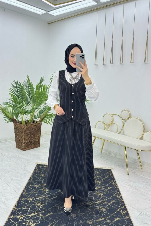 Siyah Efsun Etek Takım Tesettür Giyim Siyah
