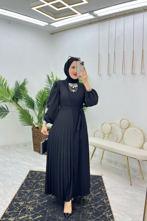 Siyah Emel Elbise Tesettür Giyim Siyah