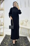 Siyah Fermuarlı Triko Elbise Tesettür Giyim