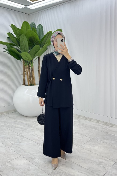 Siyah Güler Pantolonlu Takım Tesettür Giyim  Siyah