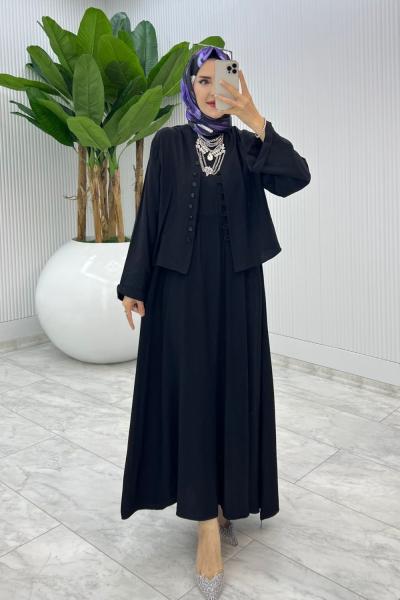 Siyah Halime Elbise Takım Tesettür Giyim Siyah
