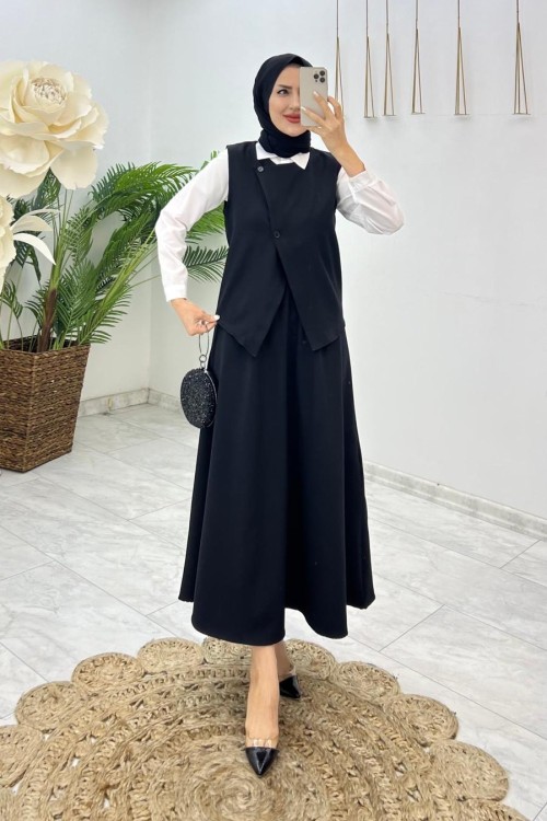 Siyah Hanım Takım Tesettür Giyim Siyah