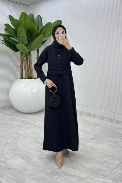 Siyah  Hasibe Elbise Takım Tesettür Giyim  Siyah