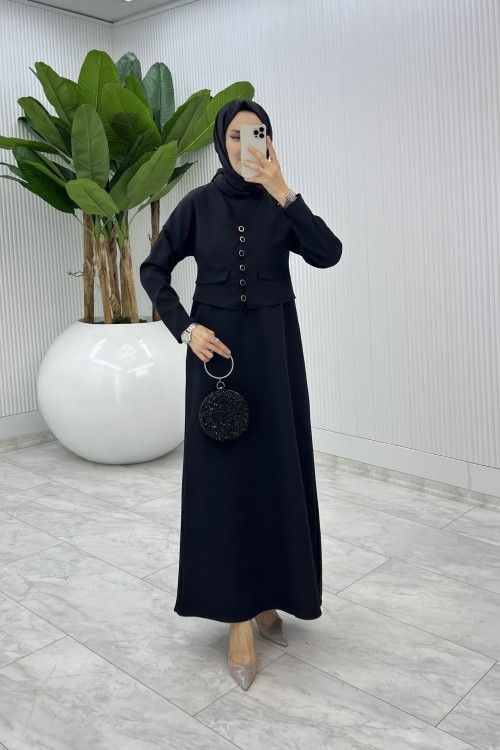Siyah  Hasibe Elbise Takım Tesettür Giyim  Siyah