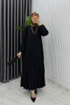 Siyah Hifa Piliseli Elbise Tesettür Giyim  Siyah