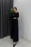Siyah Hifa Piliseli Elbise Tesettür Giyim  Siyah