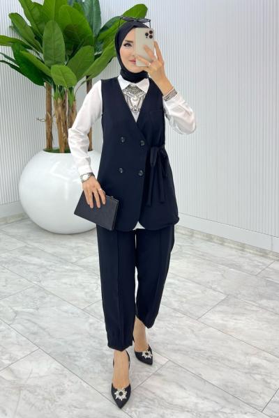 Siyah Hilal Takım Tesettür Giyim Siyah