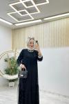 Siyah İncili Abaya Takım Tesettür Giyim  Siyah Kemik
