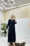 Siyah İncili Abaya Takım Tesettür Giyim  Siyah Kemik