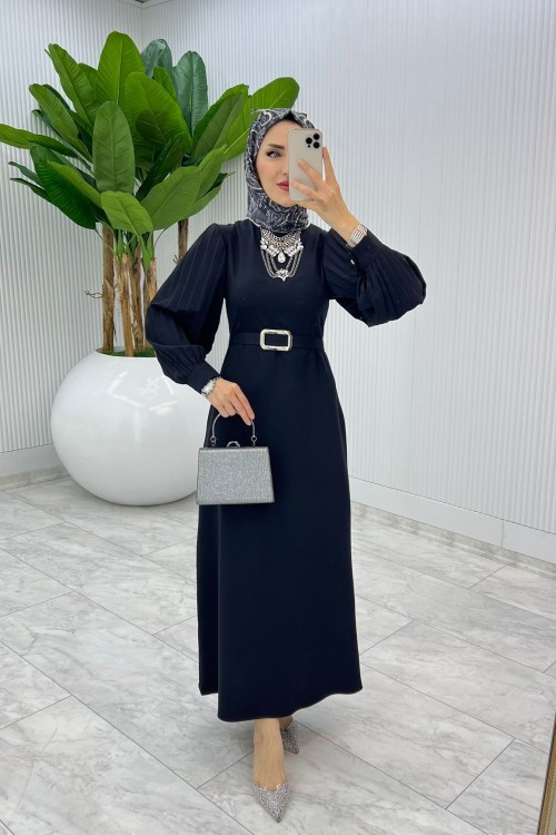 Siyah Kalem Elbise Tesettür Giyim Siyah