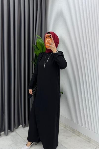 Siyah Kemerli Nalan Tulum Elbise Tesettür Giyim  Siyah