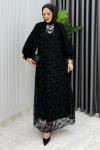 Siyah Lale Elbise Tesettür Giyim  Siyah
