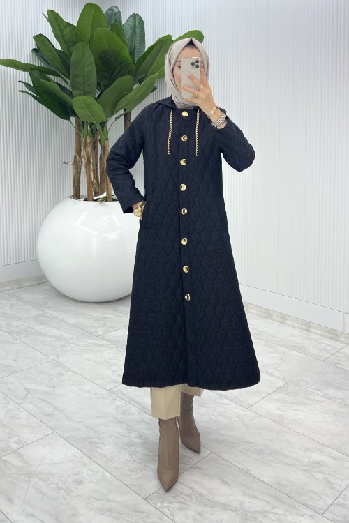 Siyah Leman Kapitone Mont Tesettür Giyim  Siyah