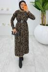 Siyah Leopar Yün Efekt Tiko Elbise Tesettür Giyim   Siyah
