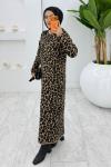 Siyah Leopar Yün Efekt Tiko Elbise Tesettür Giyim   Siyah