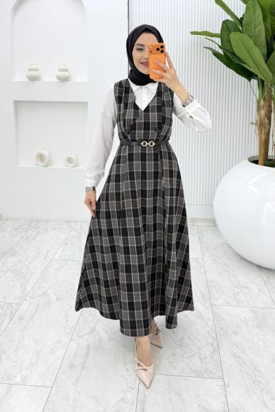 Siyah Leyla Ekose Jile Tesettür Giyim  Siyah