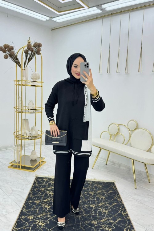 Siyah Lowe Triko Takım Tesettür Giyim Siyah