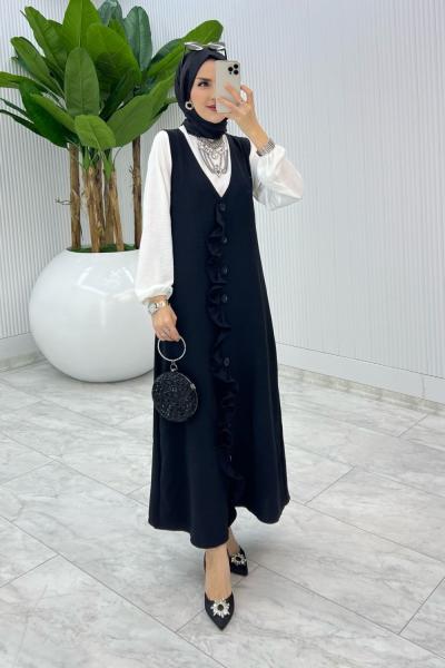 Siyah Mahya Sadece Jile Tesettür Giyim Siyah